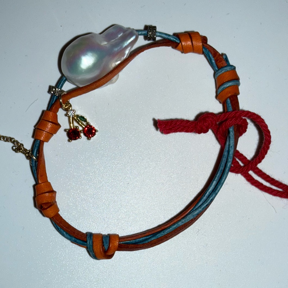 Joie DiGiovanni Tropical Diamond Baroque Pearl Cherry Chain Bracelet NWT - Picture 2 of 4